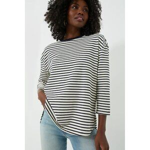 POMANDER PLACE t shirt tee navy striped popover long sleeve jersey knit XL